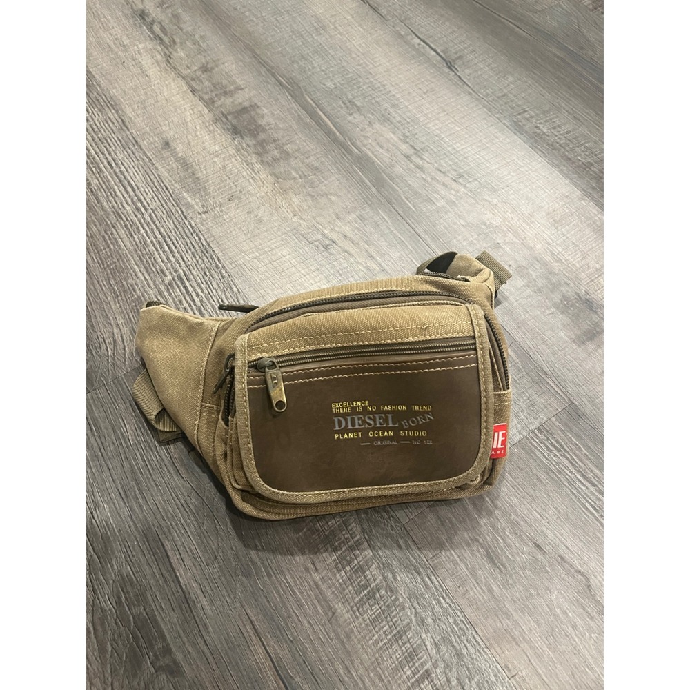 Vintage Diesel Planet Ocean Studio Fanny Pack Khaki Canvas Waist Bag Y2K Utility